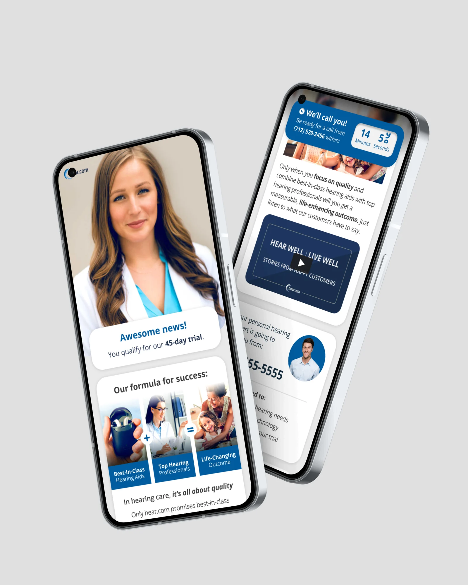 The hear.com confirmation page on two phones