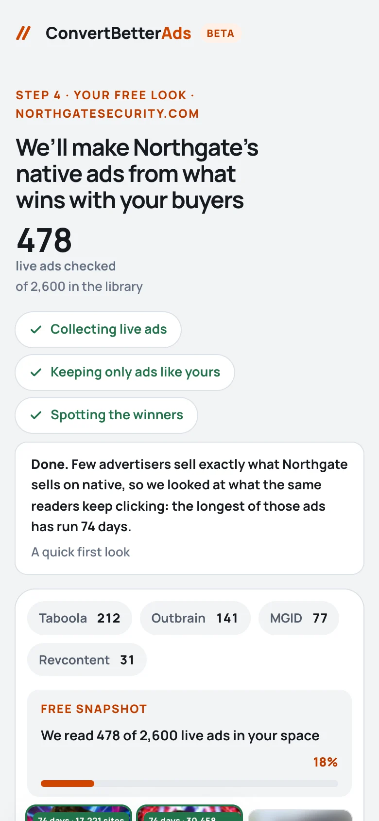 The free look on a phone: 478 live ads checked
